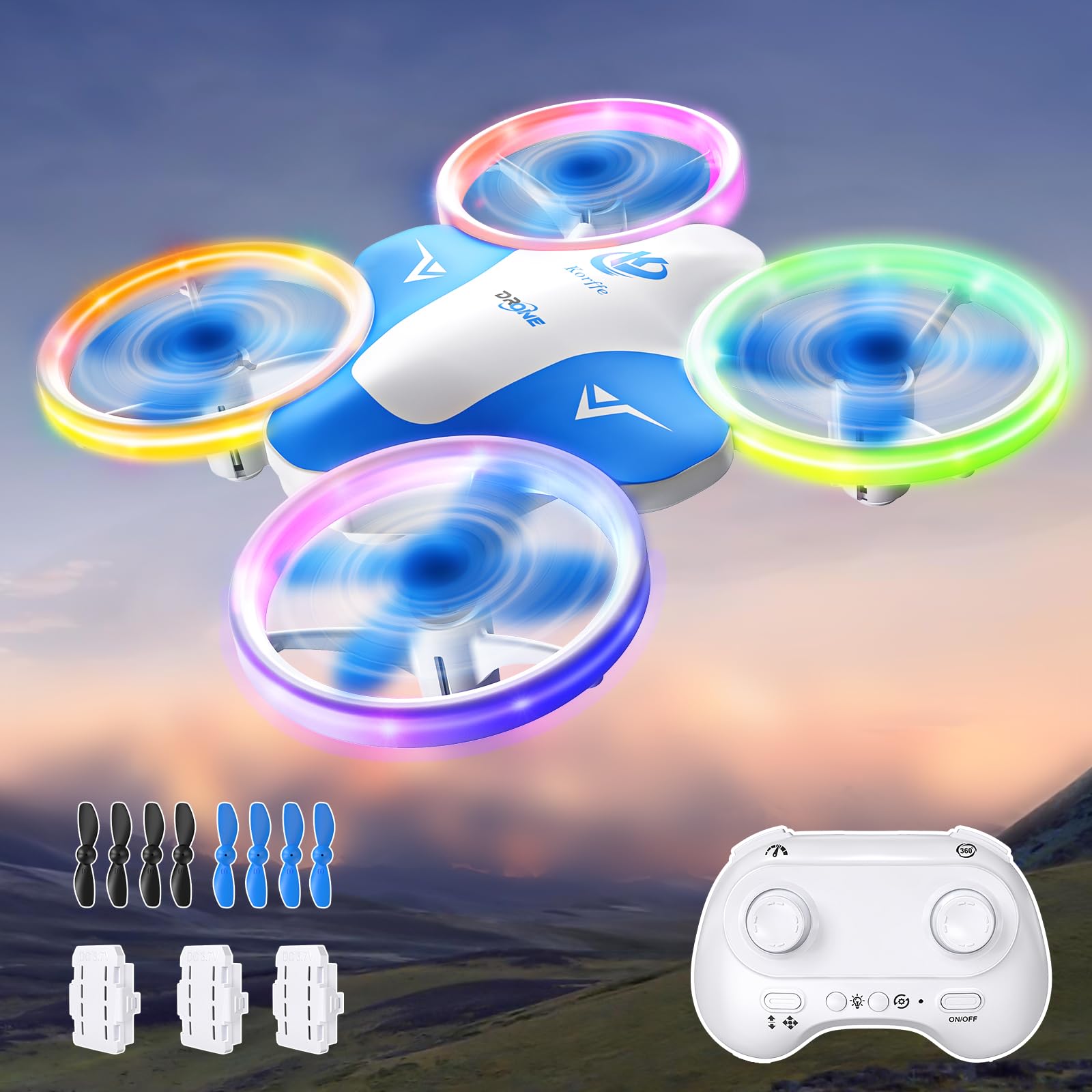 71bif92zgxL._SY1600_.jpg Korffe Mini Drohne für Kinder ab 6 Jahren – RC Flugzeug mit LED Lichtern für Indoor & Outdoor – Bild 1
