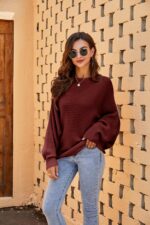 Fessceruna Damen Oversize Strickpullover mit Fledermausärmel – Winterpulli Rundhals – Bild 2
