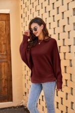 Fessceruna Damen Oversize Strickpullover mit Fledermausärmel – Winterpulli Rundhals – Bild 6