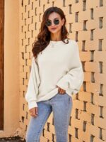 Fessceruna Damen Oversize Strickpullover mit Fledermausärmel – Wärmender Winterpulli – Bild 2