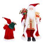 Uten Weihnachtsmann Figur 43 cm – Stehende Santa Claus Deko mit Geschenktüte & Bär – Bild 3