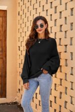 Fessceruna Damen Oversize Strickpullover mit Fledermausärmeln – Eleganter Rundhals-Pulli für Winter – Bild 2