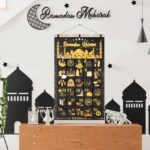 DPKOW Ramadan Kalender 111x69cm zum Befüllen – 30 Stofftaschen Schwarz-Gold – Bild 2