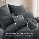Aisbo Plüsch Bettwäsche 135x200 4teilig Grau – Teddy Fleece Winterbettwäsche mit Reissverschluss – Bild 4