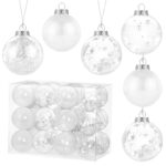 Kesote Weihnachtskugeln Weiß 24er Set 6 cm – Kunststoff Christbaumschmuck mit Glitzer