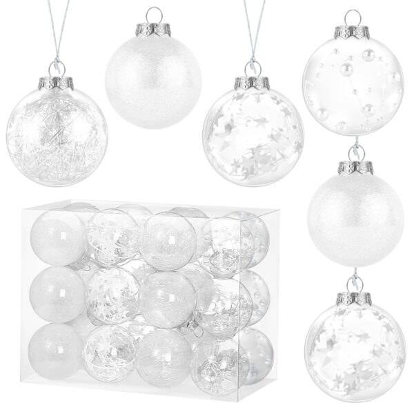Kesote Weihnachtskugeln Weiß 24er Set 6 cm – Kunststoff Christbaumschmuck mit Glitzer