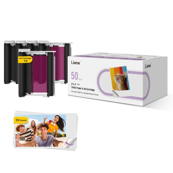 Liene Pearl N200 Pro Nachfüllset: 50 Fotopapier & 5 Farbbänder – Sofort haftend & wasserfest