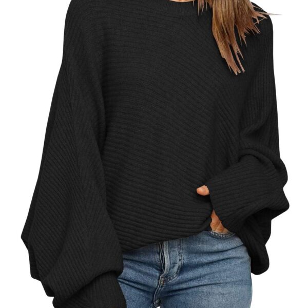 Fessceruna Damen Oversize Strickpullover mit Fledermausärmeln – Eleganter Rundhals-Pulli für Winter