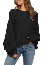 Fessceruna Damen Oversize Strickpullover mit Fledermausärmel – Wärmender Longpullover für Winter