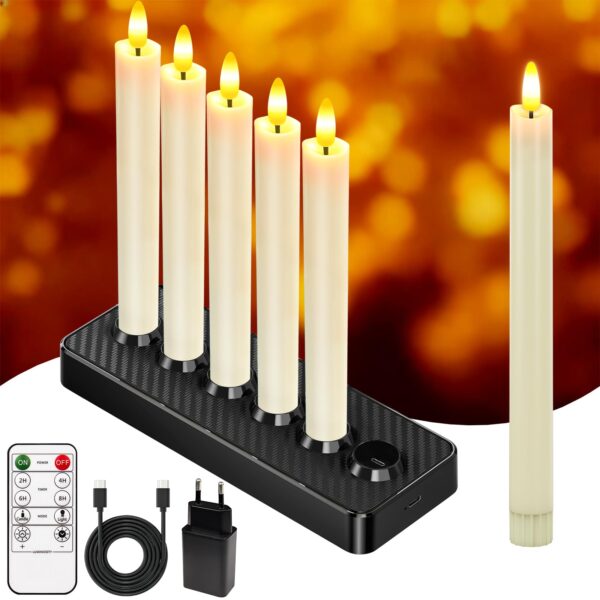 HL Aufladbare LED Stabkerzen 25 cm mit 3D-Docht, Timer & Fernbedienung – Elfenbeinweiß