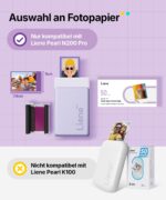 Liene Pearl N200 Pro Nachfüllset: 50 Fotopapier & 5 Farbbänder – Sofort haftend & wasserfest – Bild 2