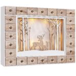 Spielwerk® Adventskalender zum Befüllen Winterlandschaft – 24 Holztürchen mit LED für Weihnachten