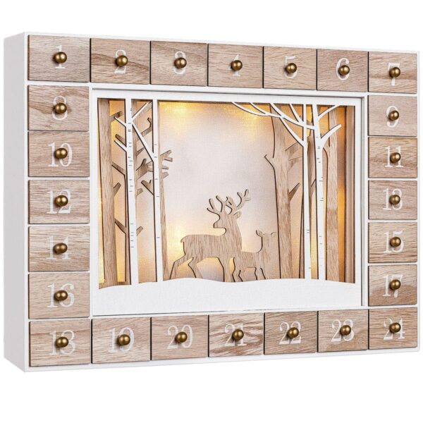 Spielwerk® Adventskalender zum Befüllen Winterlandschaft – 24 Holztürchen mit LED für Weihnachten