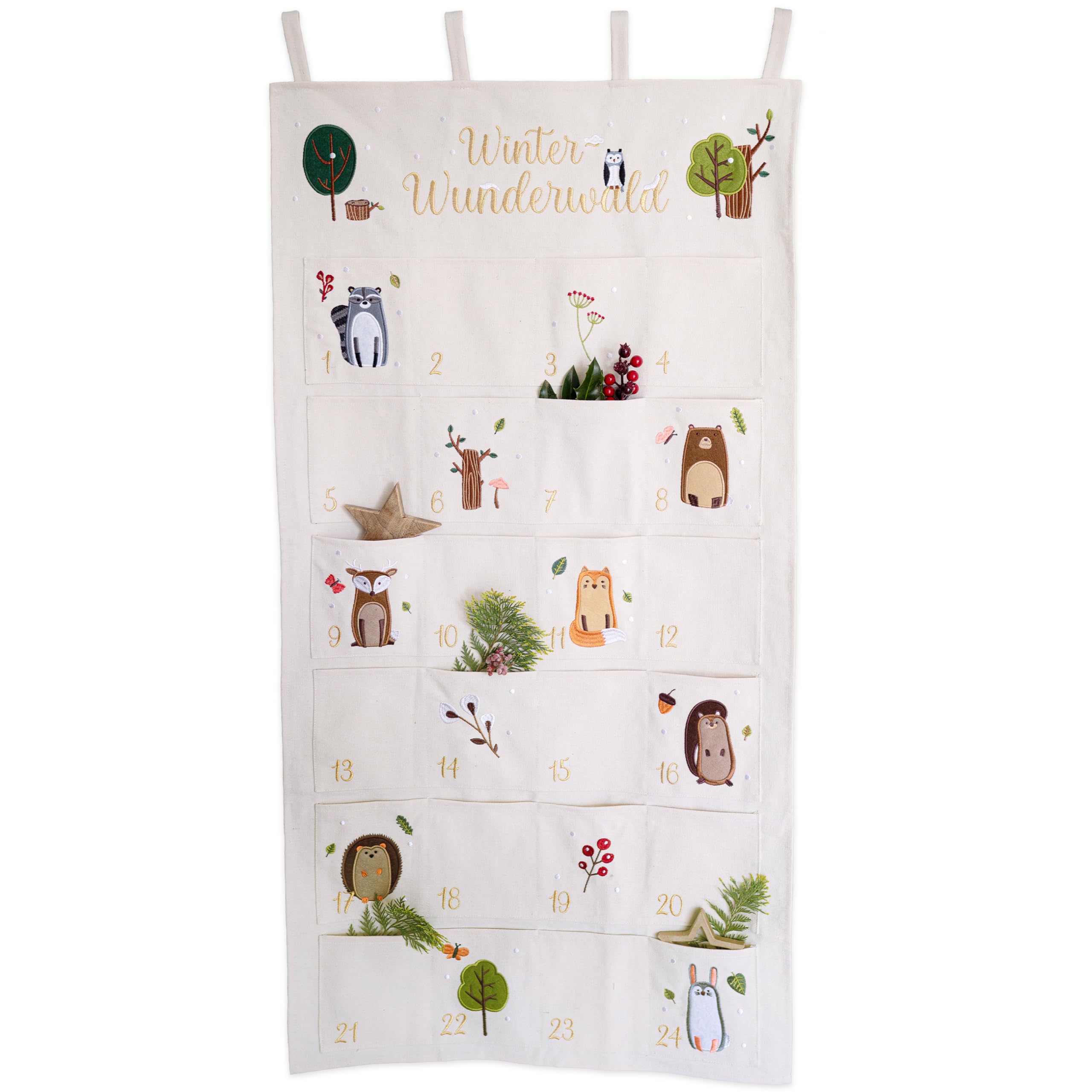 71lEcdb8mpL._SY2560_.jpg Papierdrachen Adventskalender 2026 Waldtiere – Bestickter Wandkalender 120x60 cm, wiederverwendbar – Bild 1