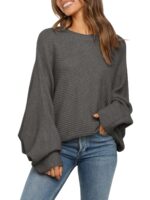 Fessceruna Damen Oversize Strickpullover mit Fledermausärmeln – Winterpulli für jeden Tag