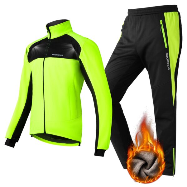 ROCKBROS Winter Fahrrad Jacke + Hose Set – Winddicht & Thermo Softshelljacke mit Reflektoren
