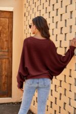 Fessceruna Damen Oversize Strickpullover mit Fledermausärmel – Winterpulli Rundhals – Bild 4