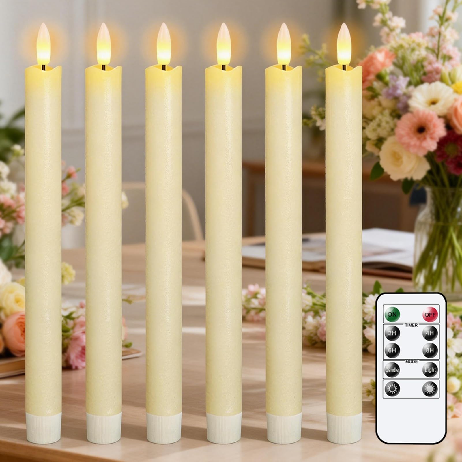 Eldnacele LED Stabkerzen 6er Set mit Fernbedienung – Echtwachskerzen mit Timer für Weihnachten