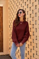 Fessceruna Damen Oversize Strickpullover mit Fledermausärmel – Winterpulli Rundhals – Bild 3