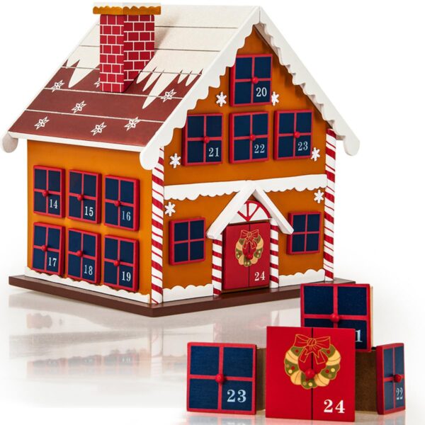 SPIELWERK® XL Adventskalender Lebkuchenhaus – Wiederverwendbar zum Selbstbefüllen aus Holz
