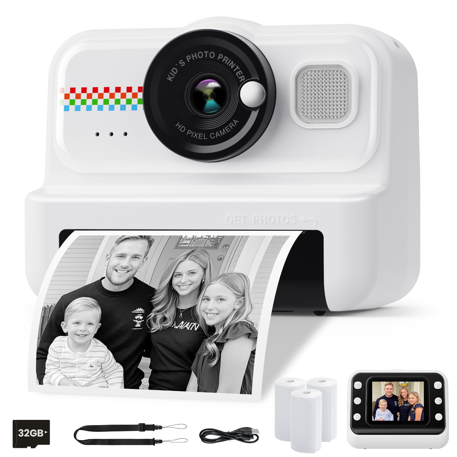 HiMont Kinderkamera mit Sofortdruck – 1080P HD-Video & 32GB Speicher für Kinder 3-12 Jahre