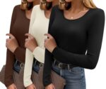 Ekouaer 3er-Set Langarmshirt Damen Slim Fit – Atmungsaktives Thermo Baselayer für Herbst & Winter