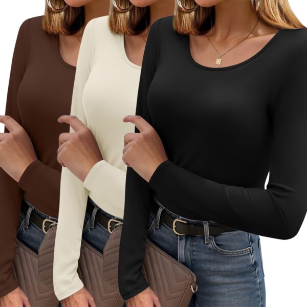 Ekouaer 3er-Set Langarmshirt Damen Slim Fit – Atmungsaktives Thermo Baselayer für Herbst & Winter