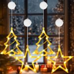 Buudala LED Weihnachtsdeko Fenster 4er Set – Sterne & Bäume mit Timer & 3 Modi