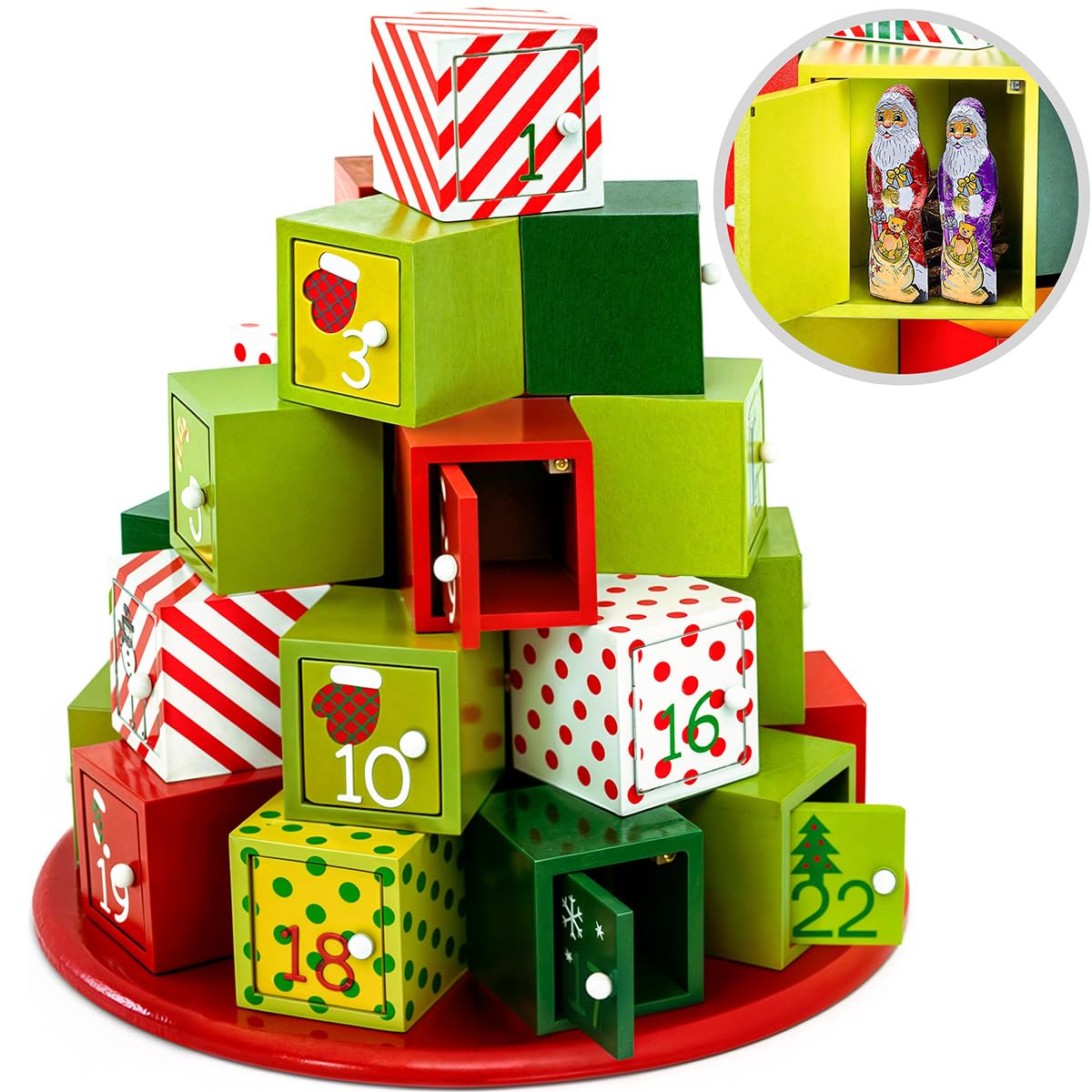 71whOMmH-FL._SY1200_.jpg Spielwerk Adventskalender zum Selberbefüllen – Wiederverwendbarer Holz-Geschenkeberg – Bild 1