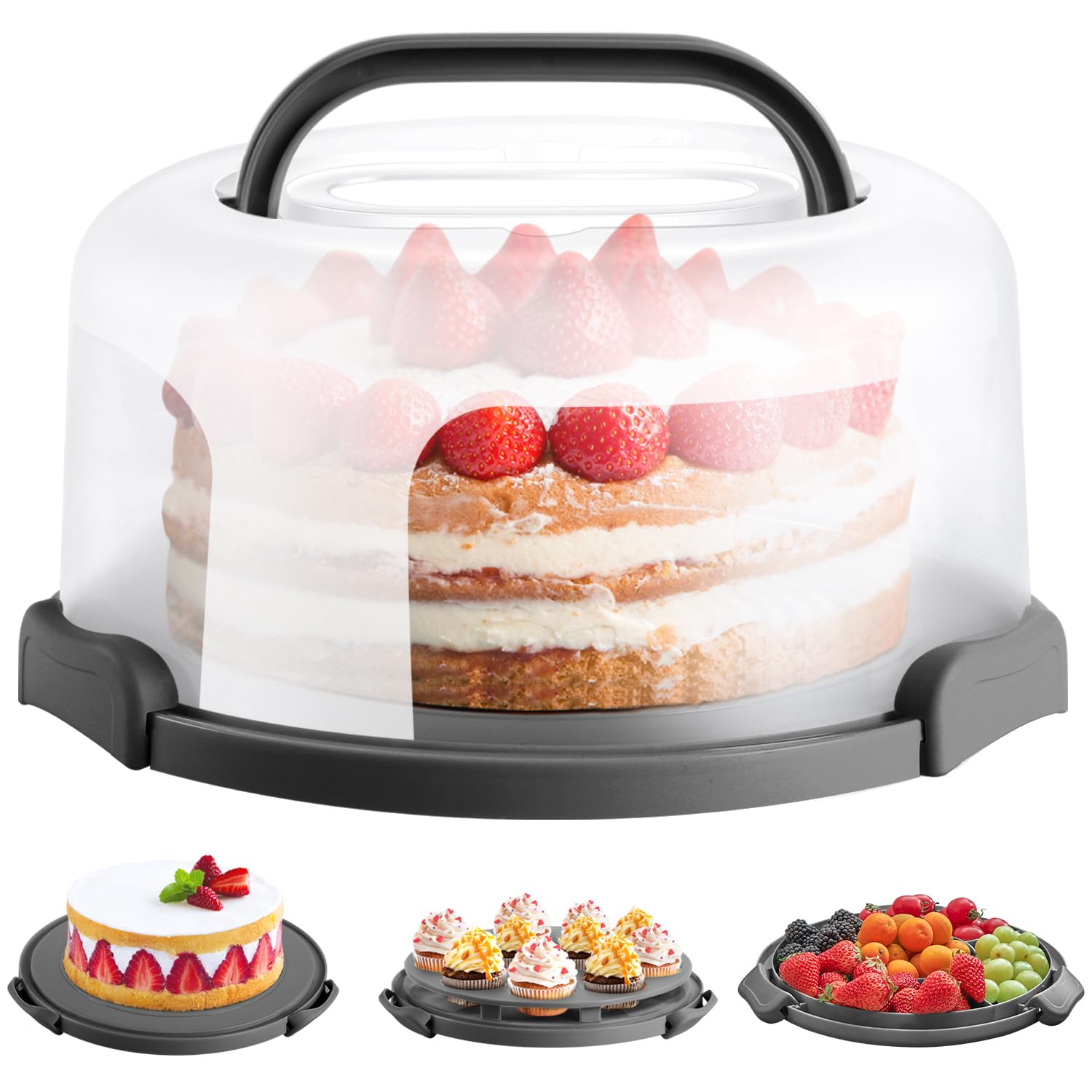 71wqSN7Lw-L._SY1500_.jpg Ohuhu Kuchen Transportbox 3 in 1 – Tortenbox für 25 cm Kuchen mit Doppelgriffen – Bild 1