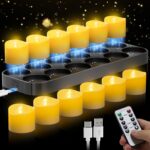 daphomeu 12er LED Teelichter mit Fernbedienung – Wiederaufladbar, 100+ Std. Betrieb