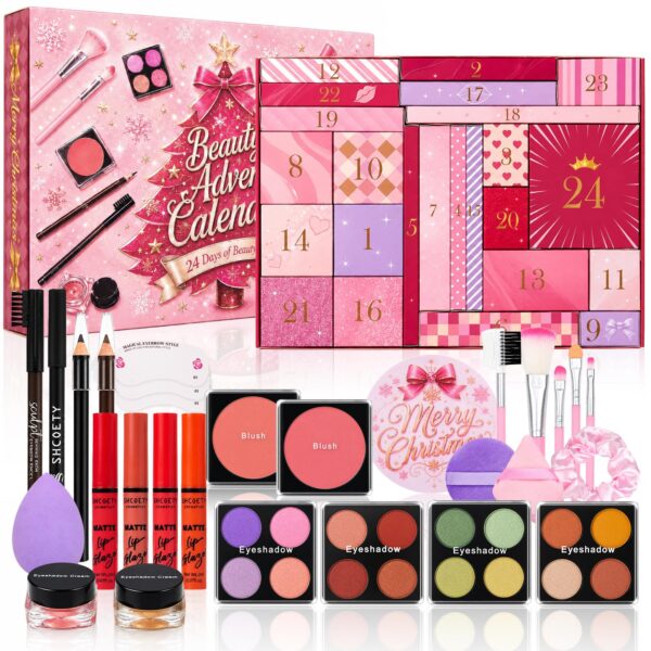 Leapio Beauty Adventskalender 2026 – 24 Tage Make-up Set mit Lidschatten, Rouge & Pinseln