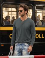 KEFITEVD Henley Langarmshirt Herren – Baumwolle Regular Fit mit 3 Knöpfen – Bild 4