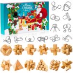 Adventskalender 2026 Knobelspiele – 24 Metall & Holz Puzzle für Kinder & Erwachsene