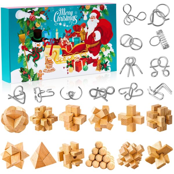 Adventskalender 2026 Knobelspiele – 24 Metall & Holz Puzzle für Kinder & Erwachsene