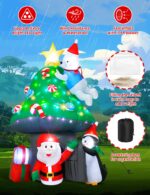Vintoney 213cm Aufblasbares Pilzhaus mit Weihnachtsmann, Pinguin & Bär – XXL LED Weihnachtsdeko – Bild 7