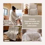 BEDSURE Kuscheldecke 220x240 cm Beige – Premium Fleecedecke mit Streifenmuster für Couch & Bett – Bild 6