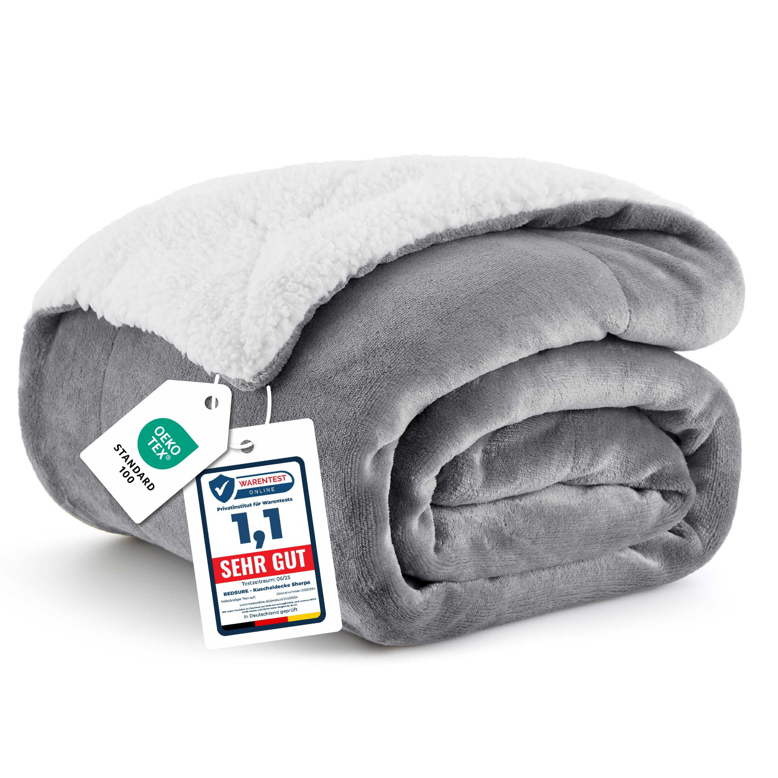 810aCB692rL._SY2500_.jpg BEDSURE Sherpa Kuscheldecke 150x200 cm – Flauschige Wolldecke in Grau für Couch & Bett – Bild 1