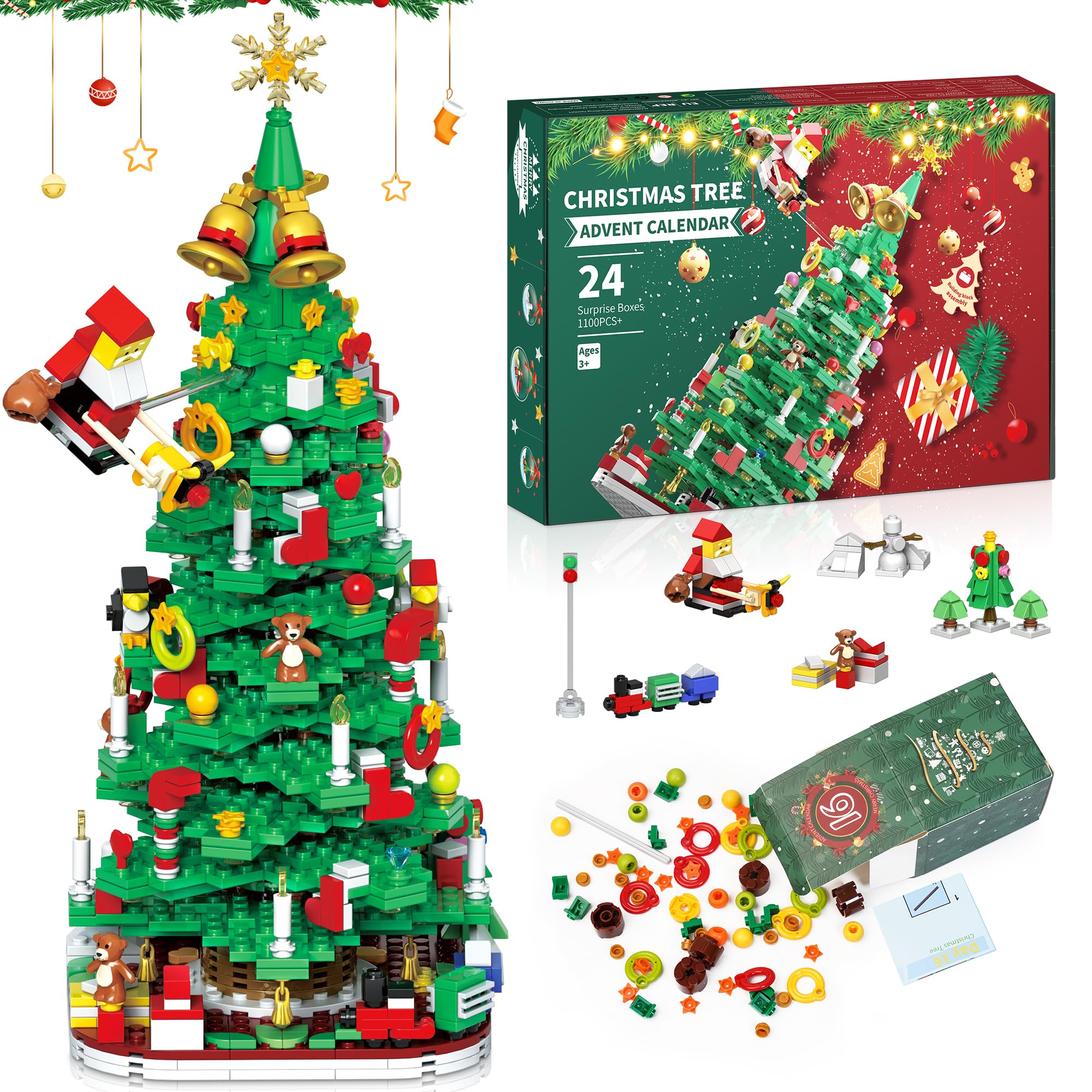 Joozmui Adventskalender 2026 – 1100 Bausteine Weihnachtsbaum für Kinder