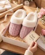 Evshine Damen Hausschuhe Winter mit Memory-Schaum – Warme Strickhausschuhe rutschfest – Bild 7