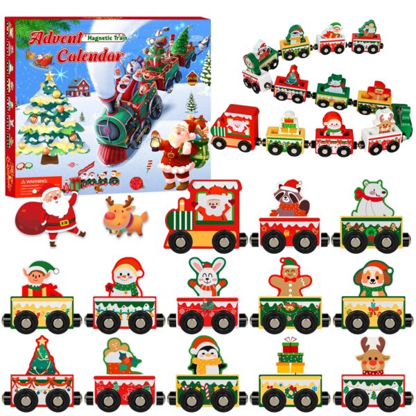 Facairzd Adventskalender 2026 Holz Eisenbahn mit Magneten – 24 Tage Weihnachtsspass für Kinder ab 3 Jahren