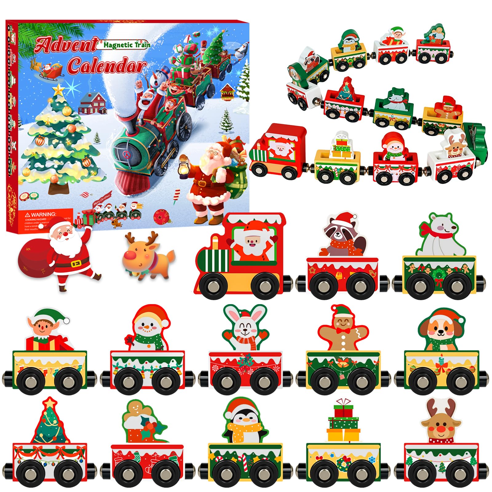 8116qcbPKfL._SY1600_.jpg Facairzd Adventskalender 2026 Holz Eisenbahn mit Magneten – 24 Tage Weihnachtsspass für Kinder ab 3 Jahren – Bild 1