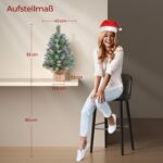 Yaheetech 2er-Set Mini Weihnachtsbaum 92cm mit LED & Schnee – Tischbaum mit Warmweiss – Bild 3