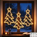 Dekofun 3er-Set LED Weihnachtsbäume 55 LEDs – Batteriebetriebene Fensterbeleuchtung mit Timer