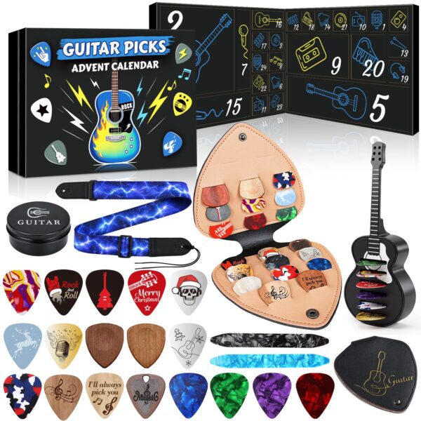 iZoeL Adventskalender 2026 Gitarrenplektren – 24er Set mit Zubehör für Gitarre & Bass