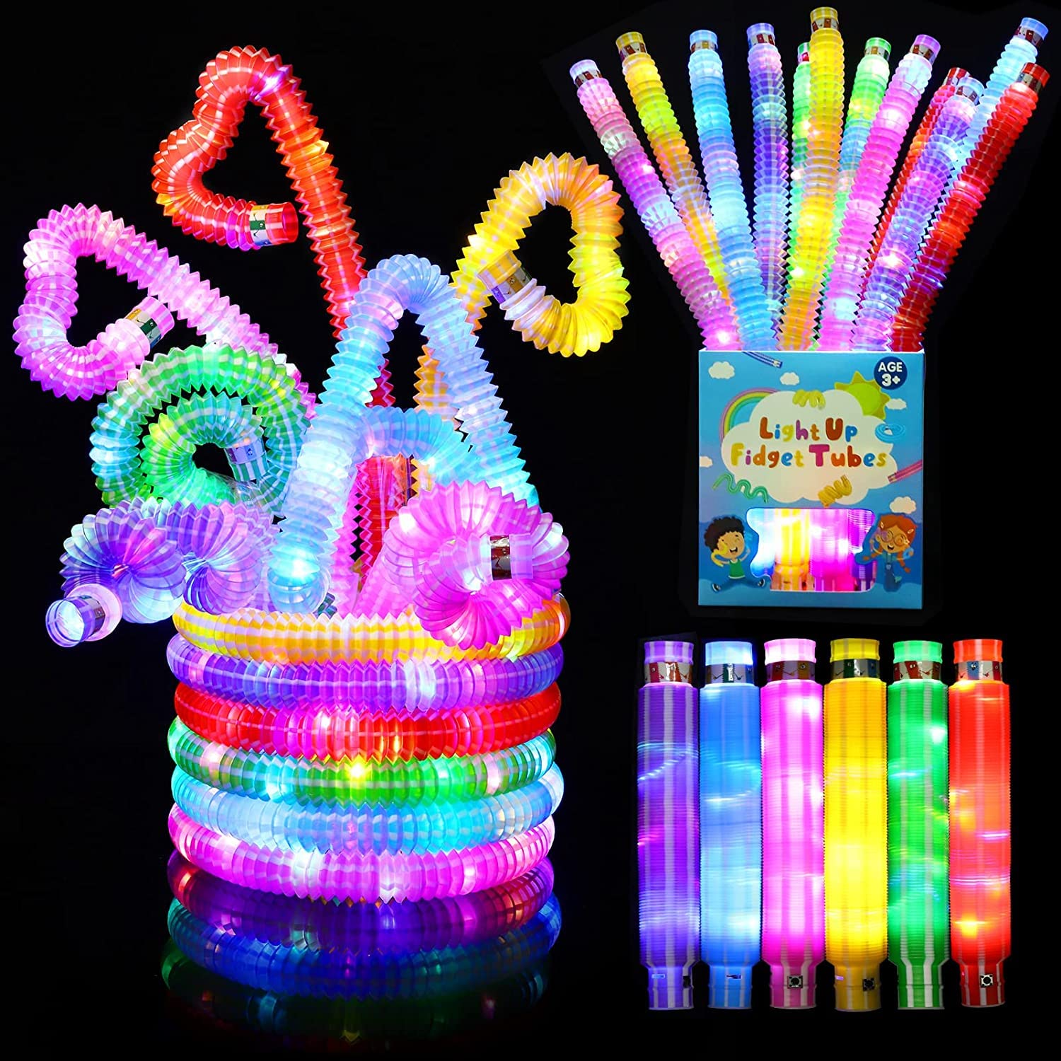 24er Pop Tubes LED Leuchtröhren mit 3 Lichtmodi – Farbenfrohe Partygeschenke für Kinder