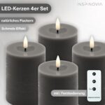INSPINOVIA LED Echtwachs Kerzen 4er Set mit Fernbedienung & Timer – Grau, 10 cm – Bild 3