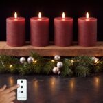 INSPINOVIA LED Echtwachs Kerzen 4er Set Rot – Adventskränze mit Fernbedienung & Timer