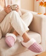 Evshine Damen Hausschuhe Winter mit Memory-Schaum – Warme Strickhausschuhe rutschfest – Bild 2