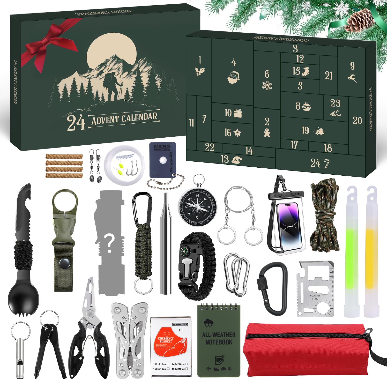 Hretvoi Survival Adventskalender 2026 – 24 Outdoor Werkzeuge für Männer & Jugendliche